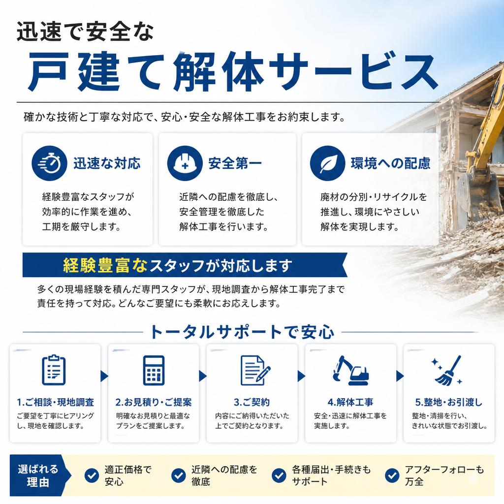 当社の戸建て解体サービスの特徴